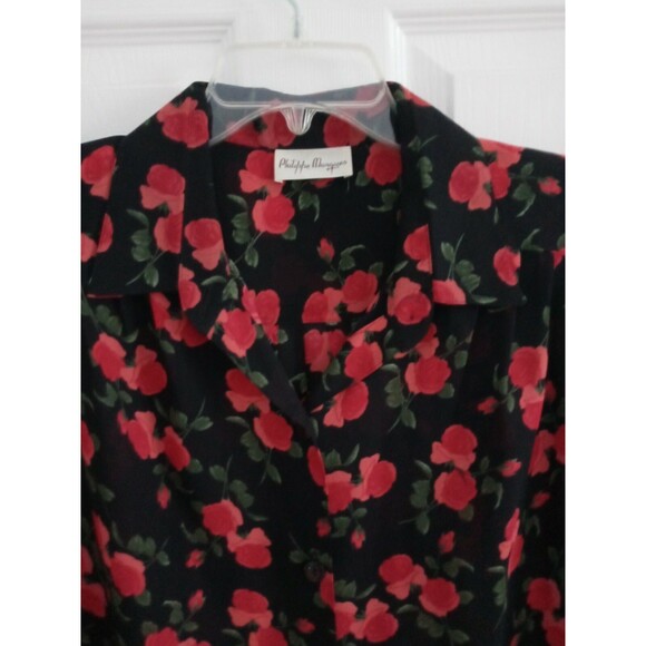 Vintage Philippe Marques red rose print long sleeve button up blouse 18..L10 - Picture 2 of 10